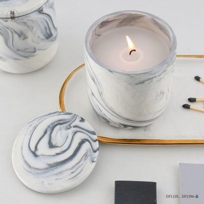 Blue marble ceramic candle jar (1)