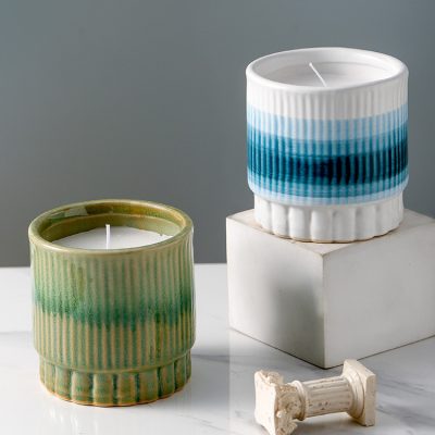 Unique green cylinder ceramic candle jar (4)