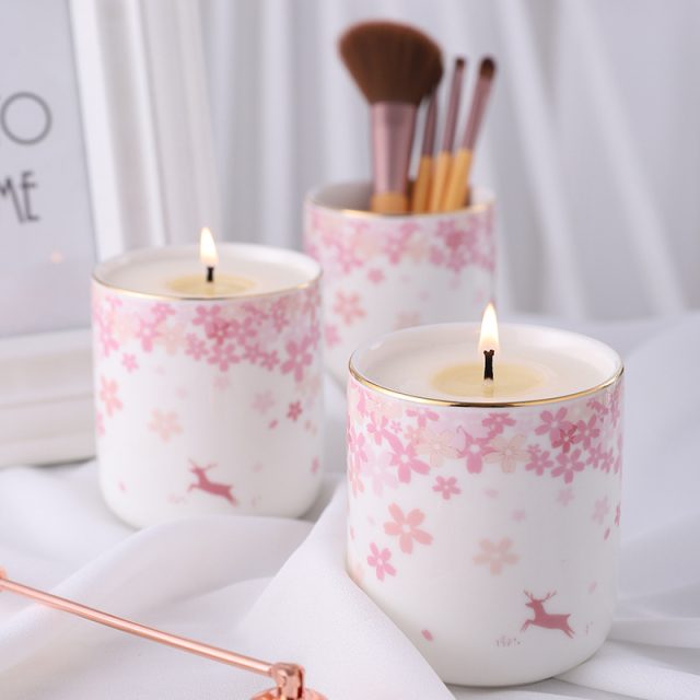 No Logo Flower Romantic Ceramic Candle Jar (6)